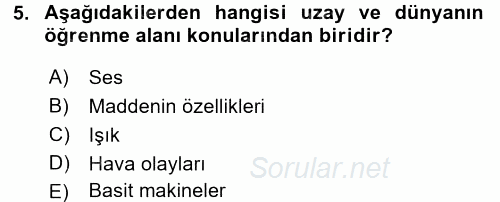 Çocuk, Bilim Ve Teknoloji 2016 - 2017 3 Ders Sınavı 5.Soru