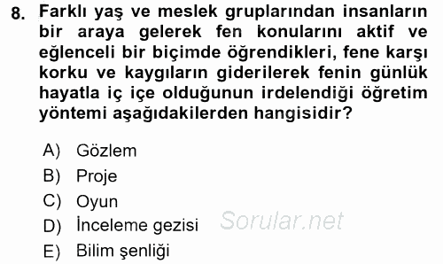 Çocuk, Bilim Ve Teknoloji 2016 - 2017 3 Ders Sınavı 8.Soru