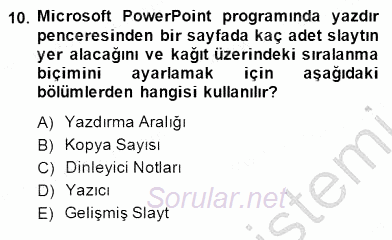 Bilgisayar 1 2014 - 2015 Dönem Sonu Sınavı 10.Soru