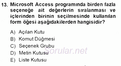 Bilgisayar 1 2014 - 2015 Dönem Sonu Sınavı 13.Soru