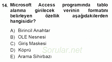 Bilgisayar 1 2014 - 2015 Dönem Sonu Sınavı 14.Soru