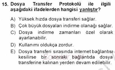 Bilgisayar 1 2014 - 2015 Dönem Sonu Sınavı 15.Soru