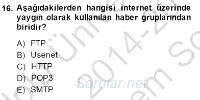 Bilgisayar 1 2014 - 2015 Dönem Sonu Sınavı 16.Soru