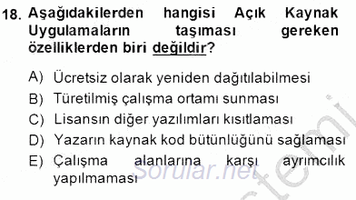 Bilgisayar 1 2014 - 2015 Dönem Sonu Sınavı 18.Soru