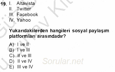 Bilgisayar 1 2014 - 2015 Dönem Sonu Sınavı 19.Soru