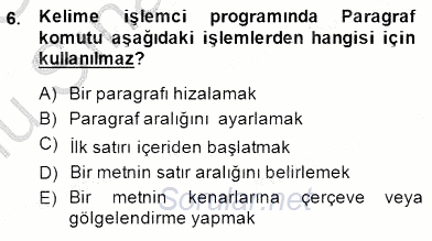 Bilgisayar 1 2014 - 2015 Dönem Sonu Sınavı 6.Soru