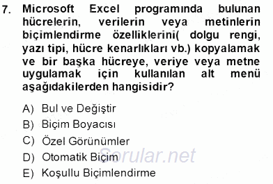 Bilgisayar 1 2014 - 2015 Dönem Sonu Sınavı 7.Soru