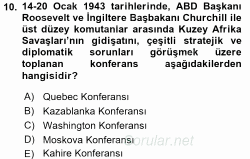 Siyasi Tarih 2 2015 - 2016 Ara Sınavı 10.Soru