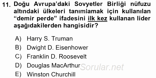 Siyasi Tarih 2 2015 - 2016 Ara Sınavı 11.Soru
