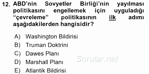 Siyasi Tarih 2 2015 - 2016 Ara Sınavı 12.Soru