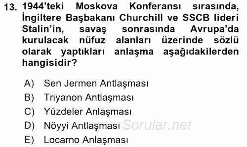 Siyasi Tarih 2 2015 - 2016 Ara Sınavı 13.Soru