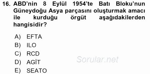 Siyasi Tarih 2 2015 - 2016 Ara Sınavı 16.Soru