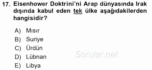 Siyasi Tarih 2 2015 - 2016 Ara Sınavı 17.Soru