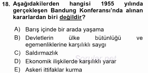 Siyasi Tarih 2 2015 - 2016 Ara Sınavı 18.Soru