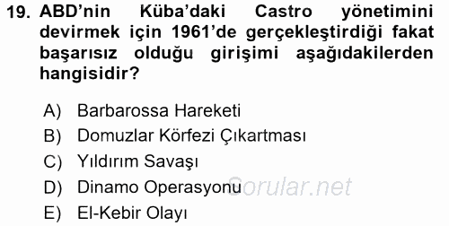 Siyasi Tarih 2 2015 - 2016 Ara Sınavı 19.Soru