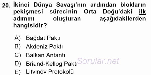 Siyasi Tarih 2 2015 - 2016 Ara Sınavı 20.Soru