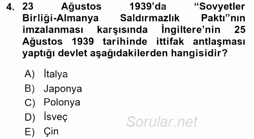 Siyasi Tarih 2 2015 - 2016 Ara Sınavı 4.Soru