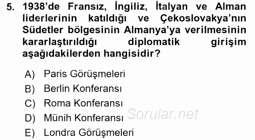 Siyasi Tarih 2 2015 - 2016 Ara Sınavı 5.Soru