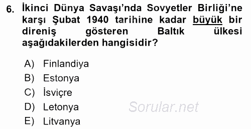 Siyasi Tarih 2 2015 - 2016 Ara Sınavı 6.Soru