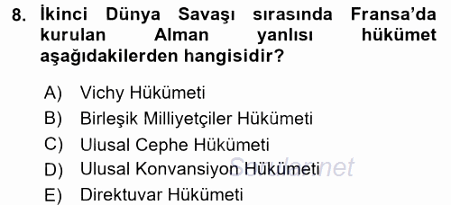 Siyasi Tarih 2 2015 - 2016 Ara Sınavı 8.Soru