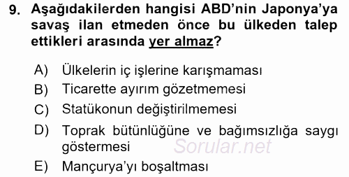 Siyasi Tarih 2 2015 - 2016 Ara Sınavı 9.Soru