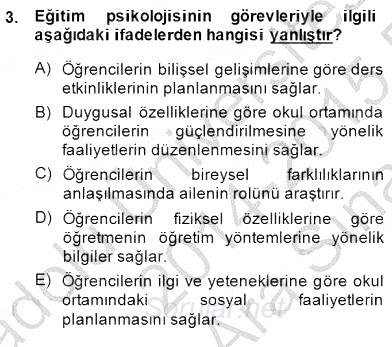 Eğitim Psikolojisi 2014 - 2015 Ara Sınavı 3.Soru