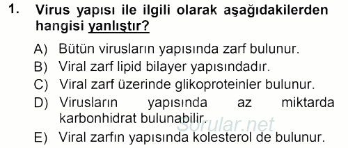 Viroloji 2012 - 2013 Dönem Sonu Sınavı 1.Soru