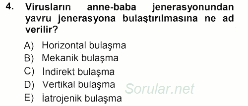 Viroloji 2012 - 2013 Dönem Sonu Sınavı 4.Soru