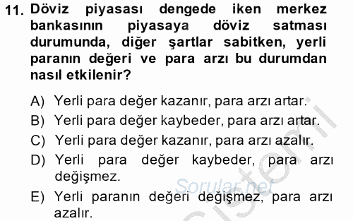 Para Politikası 2013 - 2014 Dönem Sonu Sınavı 11.Soru