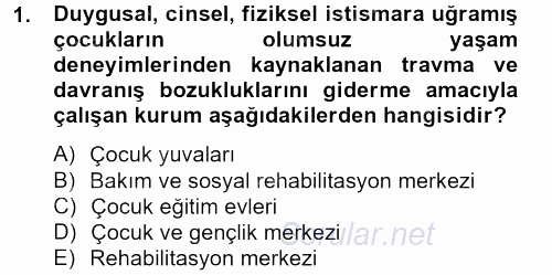 Sosyal Hizmet Kuruluşları 2012 - 2013 Dönem Sonu Sınavı 1.Soru