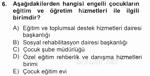 Sosyal Hizmet Kuruluşları 2012 - 2013 Dönem Sonu Sınavı 6.Soru