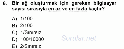 Temel Bilgi Teknolojileri 1 2012 - 2013 Dönem Sonu Sınavı 6.Soru