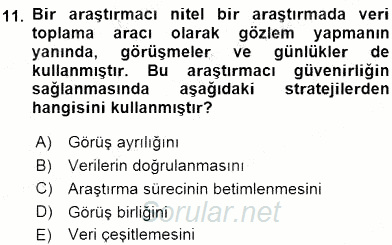 Bilimsel Araştırma Yöntemleri 2015 - 2016 Dönem Sonu Sınavı 11.Soru