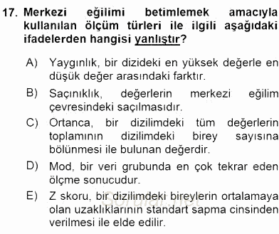 Bilimsel Araştırma Yöntemleri 2015 - 2016 Dönem Sonu Sınavı 17.Soru