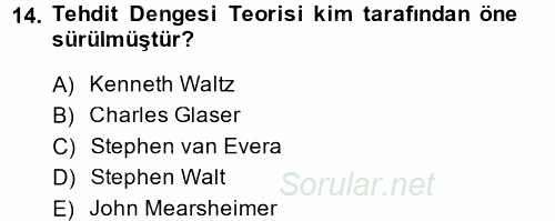 Uluslararası İlişkiler Kuramları 2 2014 - 2015 Ara Sınavı 14.Soru