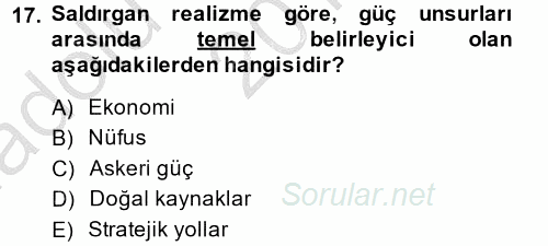 Uluslararası İlişkiler Kuramları 2 2014 - 2015 Ara Sınavı 17.Soru