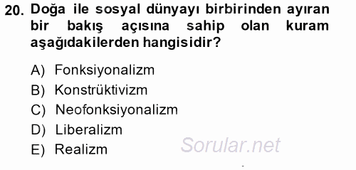 Uluslararası İlişkiler Kuramları 2 2014 - 2015 Ara Sınavı 20.Soru