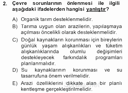 Peyzaj Çevre ve Tarım 2013 - 2014 Ara Sınavı 2.Soru