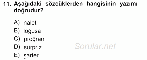 Türkçe Ses Bilgisi 2012 - 2013 Dönem Sonu Sınavı 11.Soru