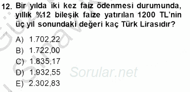 Finansal Ekonomi 2014 - 2015 Dönem Sonu Sınavı 12.Soru