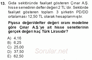 Finansal Ekonomi 2014 - 2015 Dönem Sonu Sınavı 13.Soru