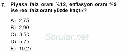 Finansal Ekonomi 2014 - 2015 Dönem Sonu Sınavı 7.Soru