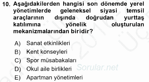 Kent Sosyolojisi 2016 - 2017 3 Ders Sınavı 10.Soru