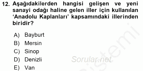 Kent Sosyolojisi 2016 - 2017 3 Ders Sınavı 12.Soru