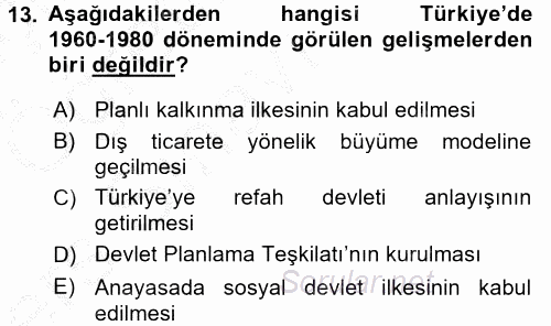 Kent Sosyolojisi 2016 - 2017 3 Ders Sınavı 13.Soru