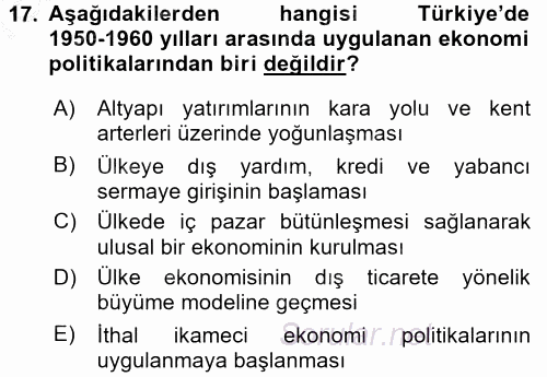 Kent Sosyolojisi 2016 - 2017 3 Ders Sınavı 17.Soru