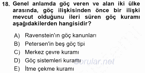 Kent Sosyolojisi 2016 - 2017 3 Ders Sınavı 18.Soru