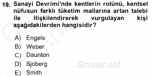 Kent Sosyolojisi 2016 - 2017 3 Ders Sınavı 19.Soru
