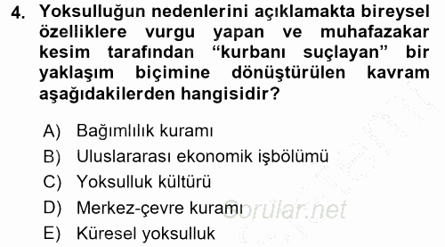 Kent Sosyolojisi 2016 - 2017 3 Ders Sınavı 4.Soru