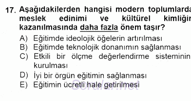 Eğitim Sosyolojisi 2014 - 2015 Dönem Sonu Sınavı 17.Soru